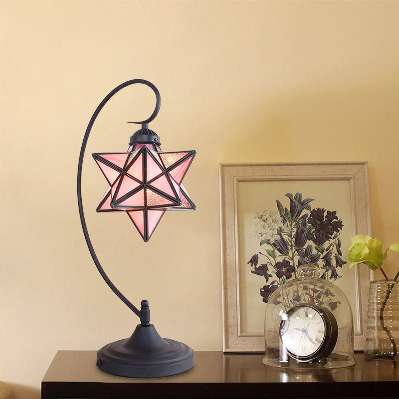Black Pentagram Nightstand Light Baroque 1 Head Pink/Yellow/Dark Blue Glass Night Table Lamp for Bedside Clearhalo 'Lamps' 'Table Lamps' Lighting' 894176