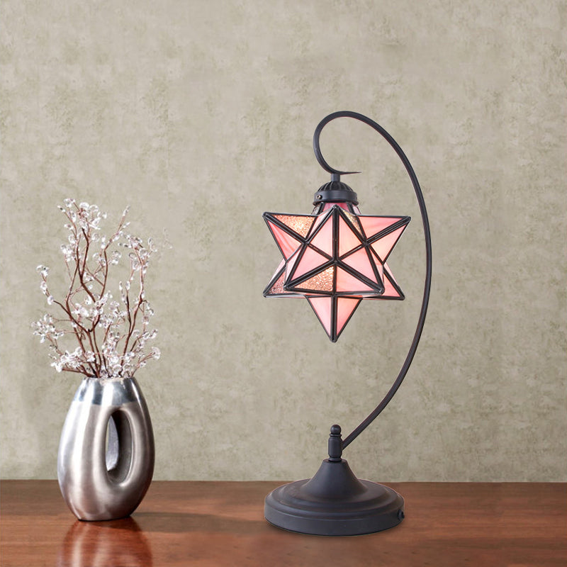 Black Pentagram Nightstand Light Baroque 1 Head Pink/Yellow/Dark Blue Glass Night Table Lamp for Bedside Clearhalo 'Lamps' 'Table Lamps' Lighting' 894177