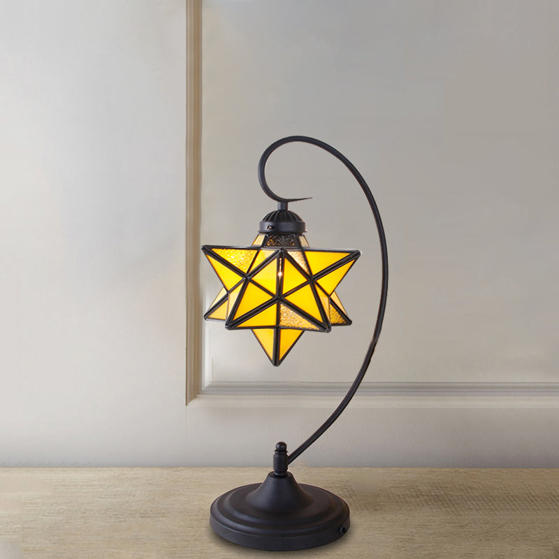 Black Pentagram Nightstand Light Baroque 1 Head Pink/Yellow/Dark Blue Glass Night Table Lamp for Bedside Clearhalo 'Lamps' 'Table Lamps' Lighting' 894180