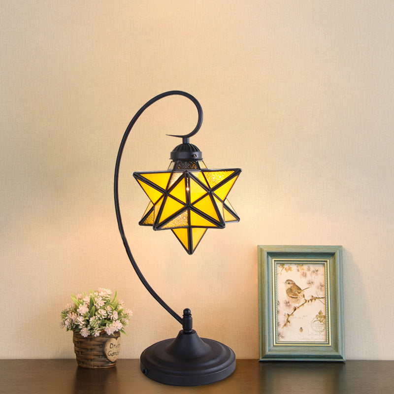 Black Pentagram Nightstand Light Baroque 1 Head Pink/Yellow/Dark Blue Glass Night Table Lamp for Bedside Clearhalo 'Lamps' 'Table Lamps' Lighting' 894181