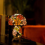 Victorian Vase Night Table Light 1-Head Stained Glass Floral Patterned Nightstand Lamp in Coffee with Bowl Shade Bronze Clearhalo 'Lamps' 'Table Lamps' Lighting' 894183