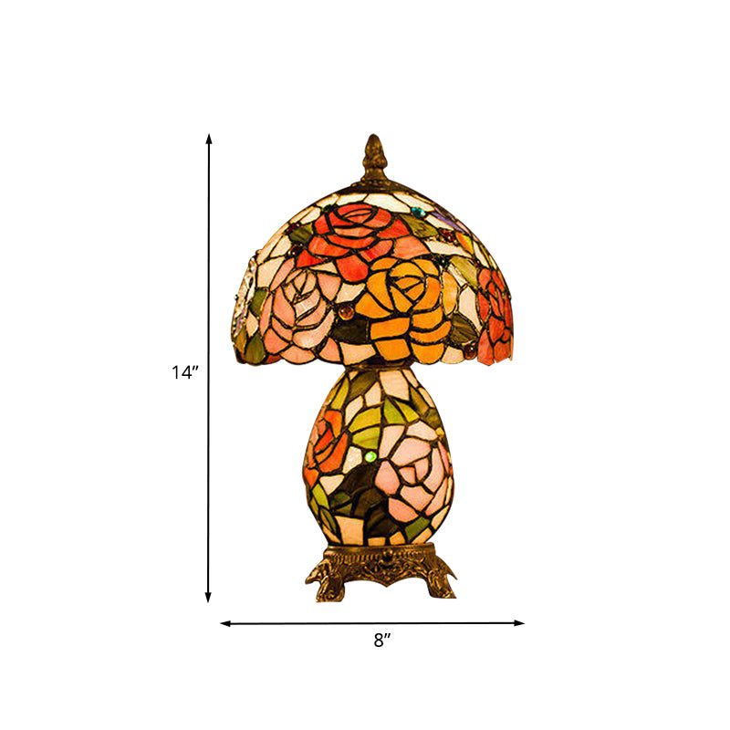 Victorian Vase Night Table Light 1-Head Stained Glass Floral Patterned Nightstand Lamp in Coffee with Bowl Shade Clearhalo 'Lamps' 'Table Lamps' Lighting' 894186
