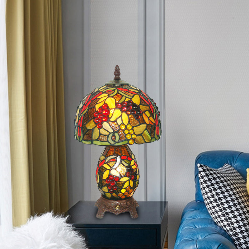1 Head Grapes Patterned Table Lamp Mediterranean Coffee Hand Cut Glass Night Lighting with Dome Shade Clearhalo 'Lamps' 'Table Lamps' Lighting' 894192