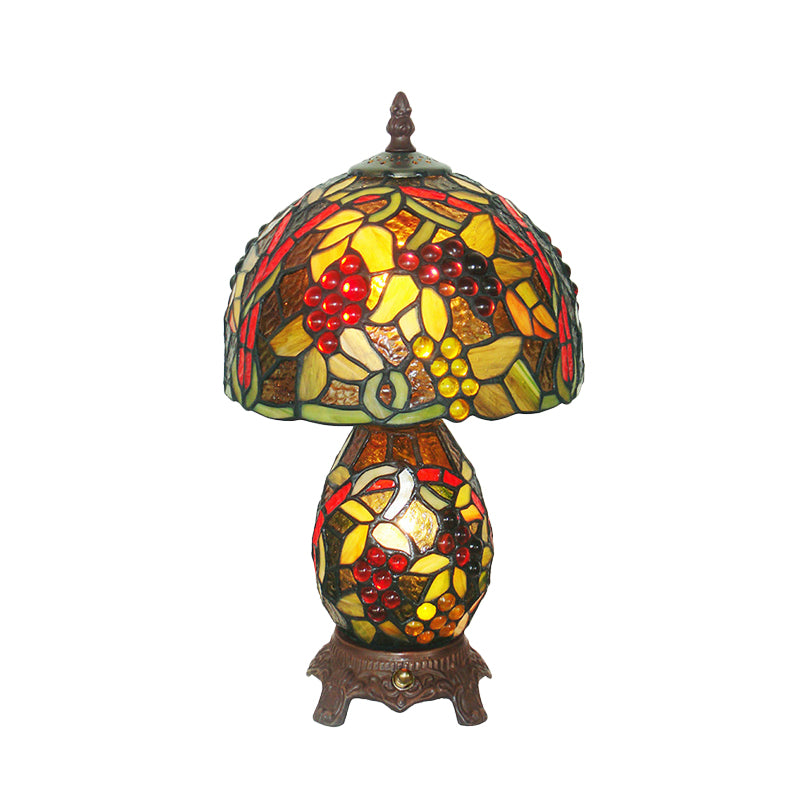 1 Head Grapes Patterned Table Lamp Mediterranean Coffee Hand Cut Glass Night Lighting with Dome Shade Clearhalo 'Lamps' 'Table Lamps' Lighting' 894193