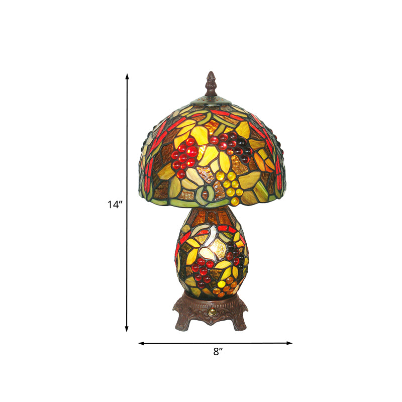1 Head Grapes Patterned Table Lamp Mediterranean Coffee Hand Cut Glass Night Lighting with Dome Shade Clearhalo 'Lamps' 'Table Lamps' Lighting' 894194