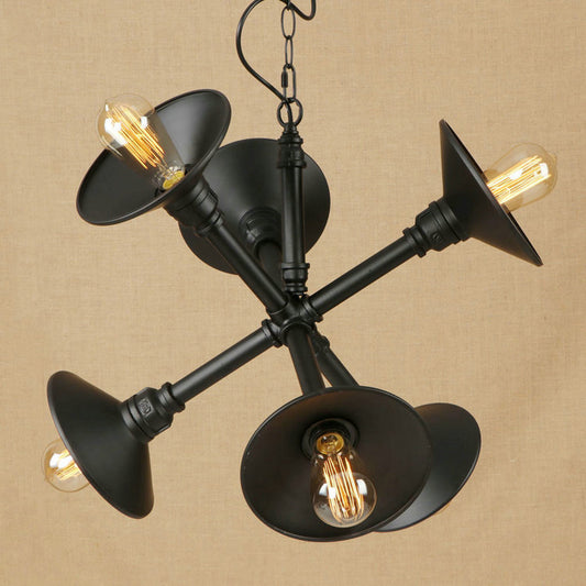6-Light Flared Hanging Lighting Industrial Style Black Finish Metal Chandelier Light Fixture for Bar Black Clearhalo 'Cast Iron' 'Ceiling Lights' 'Chandeliers' 'Industrial Chandeliers' 'Industrial' 'Metal' 'Middle Century Chandeliers' 'Rustic Chandeliers' 'Tiffany' Lighting' 89421
