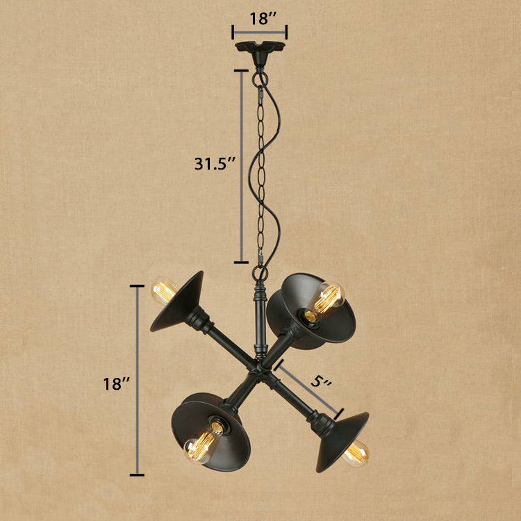 6-Light Flared Hanging Lighting Industrial Style Black Finish Metal Chandelier Light Fixture for Bar Clearhalo 'Cast Iron' 'Ceiling Lights' 'Chandeliers' 'Industrial Chandeliers' 'Industrial' 'Metal' 'Middle Century Chandeliers' 'Rustic Chandeliers' 'Tiffany' Lighting' 89422