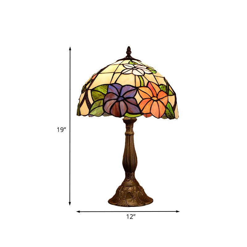 Tiffany Dome Shade Table Light 1-Bulb Stained Art Glass Night Lighting in Bronze with Bloom Pattern Clearhalo 'Lamps' 'Table Lamps' Lighting' 894230