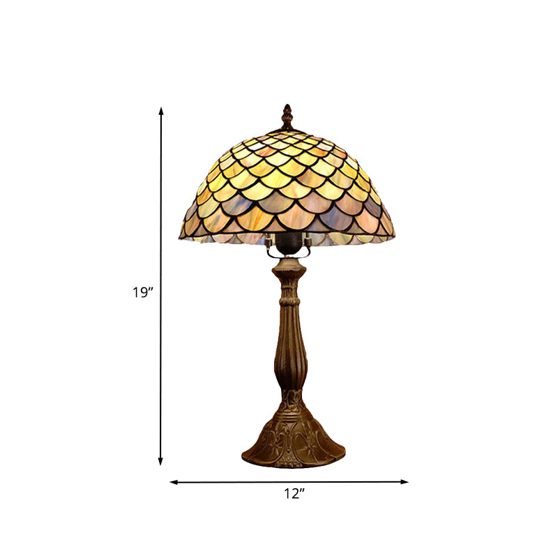 Hand Cut Glass Dome Nightstand Lamp Baroque 1 Head Bronze Table Lighting with Scale Pattern Clearhalo 'Lamps' 'Table Lamps' Lighting' 894326