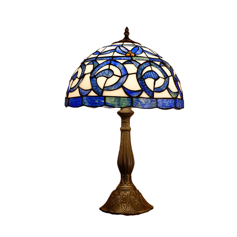 1 Bulb Bedroom Nightstand Lighting Tiffany Bronze Table Lamp with Domed Stained Glass Shade Clearhalo 'Lamps' 'Table Lamps' Lighting' 894333
