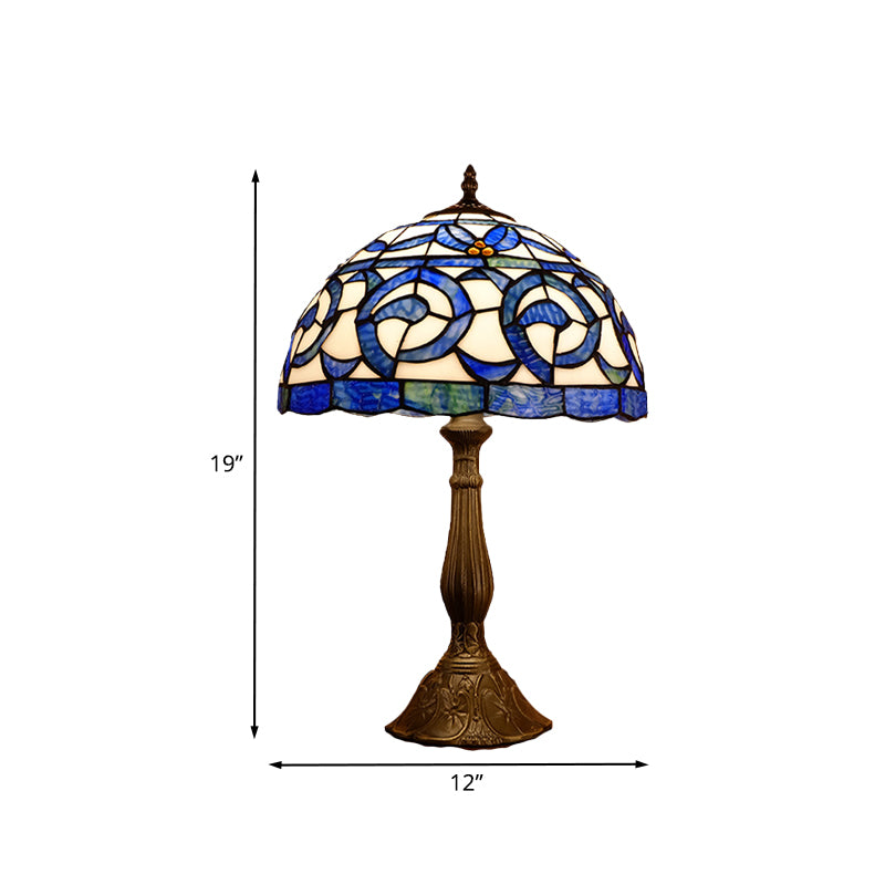 1 Bulb Bedroom Nightstand Lighting Tiffany Bronze Table Lamp with Domed Stained Glass Shade Clearhalo 'Lamps' 'Table Lamps' Lighting' 894334
