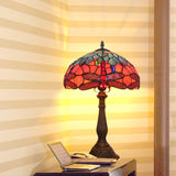 1 Bulb Night Table Lighting Tiffany Stained Art Glass Dragonfly Patterned Nightstand Light in Bronze Bronze Clearhalo 'Lamps' 'Table Lamps' Lighting' 894343