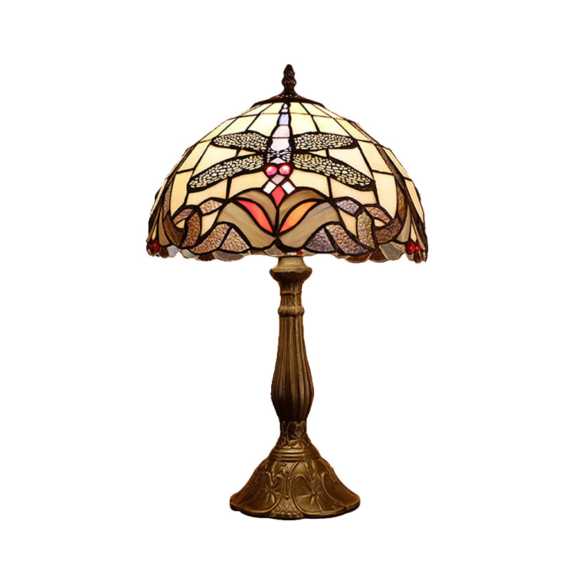 Baroque Dragonfly Table Light 1-Light Stained Glass Night Lamp in Bronze with Bowl Shade Clearhalo 'Lamps' 'Table Lamps' Lighting' 894353