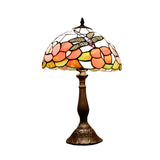 Bronze 1 Light Table Lighting Tiffany Stained Art Glass Dome Shape Flower and Dragonfly Patterned Night Light Clearhalo 'Lamps' 'Table Lamps' Lighting' 894357