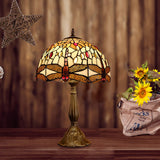1-Bulb Domed Night Lamp Mediterranean Bronze Hand Cut Glass Nightstand Light with Dragonfly Pattern Bronze Clearhalo 'Lamps' 'Table Lamps' Lighting' 894359