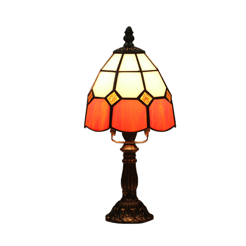 Dome Night Light Mission Stained Art Glass 1 Head Beige/Yellow/Orange Grid Patterned Nightstand Lighting for Bedroom Clearhalo 'Lamps' 'Table Lamps' Lighting' 894370