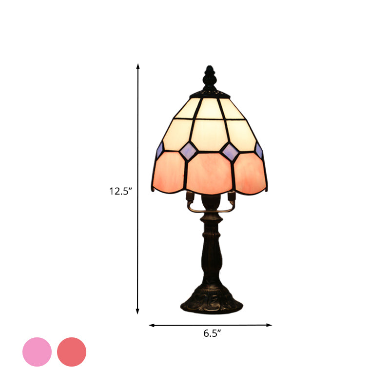 Cut Glass Grid Dome Night Lighting Tiffany Style 1 Light Red/Pink Nightstand Light for Bedside Clearhalo 'Lamps' 'Table Lamps' Lighting' 894386