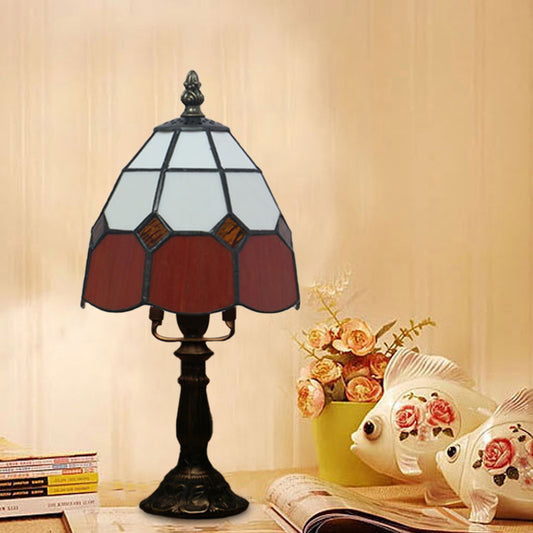 Cut Glass Grid Dome Night Lighting Tiffany Style 1 Light Red/Pink Nightstand Light for Bedside - Red - Clearhalo - 'Lamps' - 'Table Lamps' - Lighting' - 894387