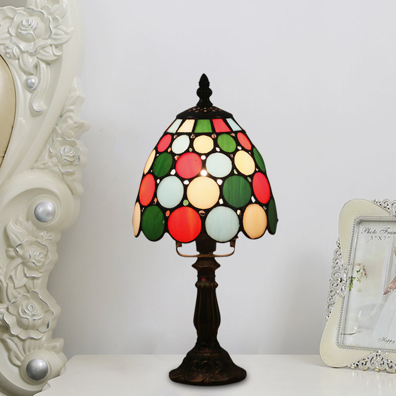 Bowl Shape Hand Cut Glass Nightstand Lamp Tiffany Style 1 Light Beige/Red-Green-Pink Table Light for Bedroom Red-Green-Pink-Blue Clearhalo 'Lamps' 'Table Lamps' Lighting' 894391