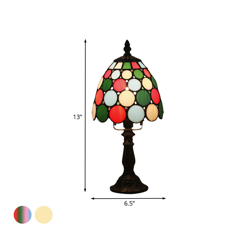 Bowl Shape Hand Cut Glass Nightstand Lamp Tiffany Style 1 Light Beige/Red-Green-Pink Table Light for Bedroom Clearhalo 'Lamps' 'Table Lamps' Lighting' 894394