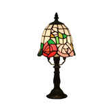 1 Bulb Night Lighting Baroque Bell Shade Stained Art Glass Table Light in Pink/Orange with Bloom Pattern for Bedside Clearhalo 'Lamps' 'Table Lamps' Lighting' 894437