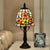 1 Bulb Night Lighting Baroque Bell Shade Stained Art Glass Table Light in Pink/Orange with Bloom Pattern for Bedside Orange Clearhalo 'Lamps' 'Table Lamps' Lighting' 894439