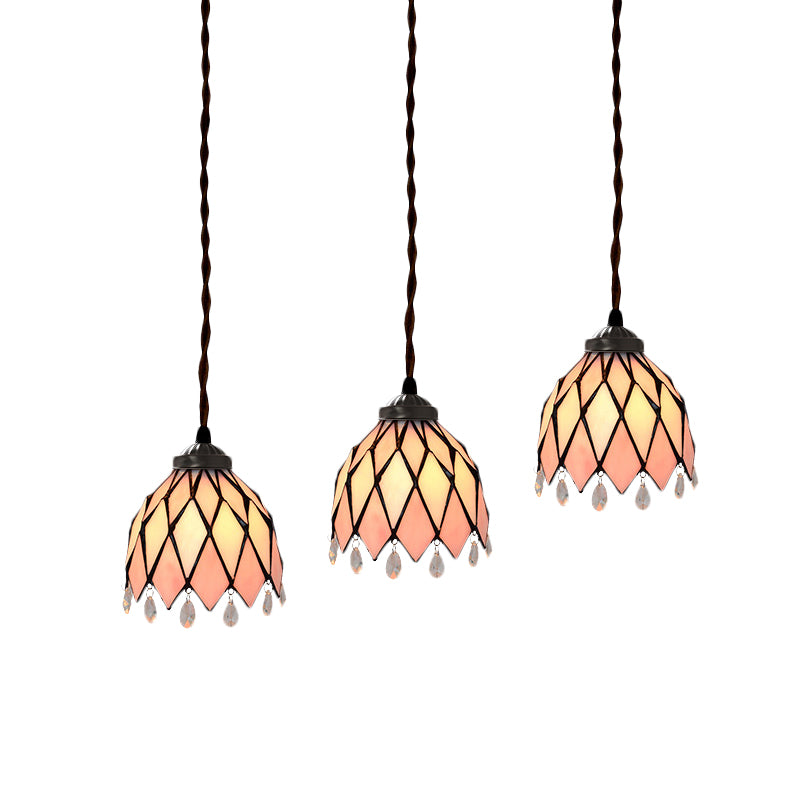 Bowl/Morning Glory Multi-Light Pendant 3 Bulbs Pink Stained Glass Baroque Style Hanging Lamp Kit for Dining Room Clearhalo 'Ceiling Lights' 'Glass shade' 'Glass' 'Industrial' 'Middle Century Pendants' 'Pendant Lights' 'Pendants' 'Tiffany close to ceiling' 'Tiffany Pendants' 'Tiffany' Lighting' 894457