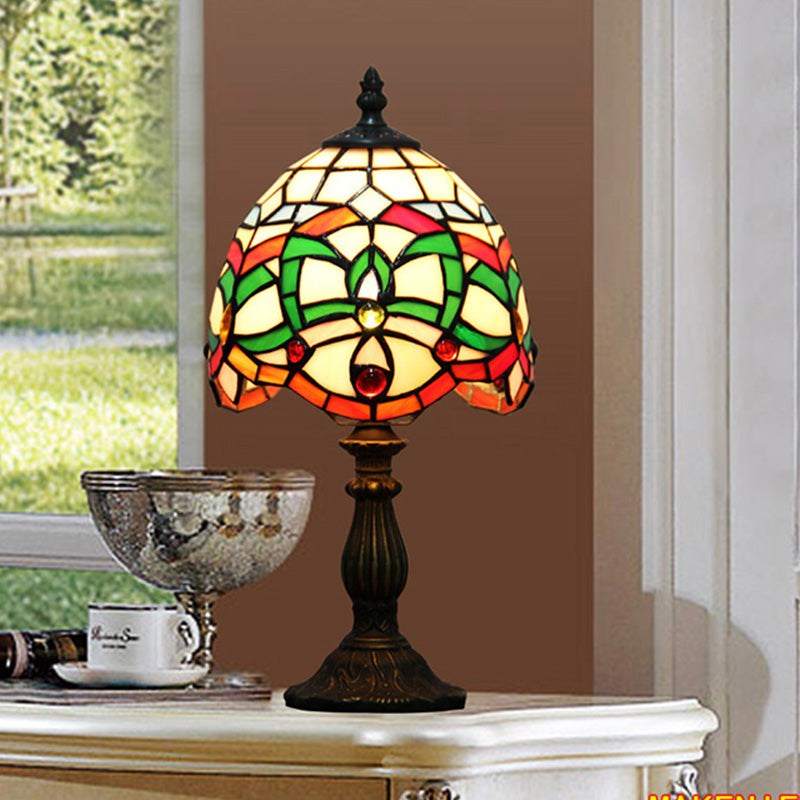 Baroque Bowl Shade Table Lamp 1 Head Hand Cut Glass Night Lighting in Green for Bedroom Green Clearhalo 'Lamps' 'Table Lamps' Lighting' 894519