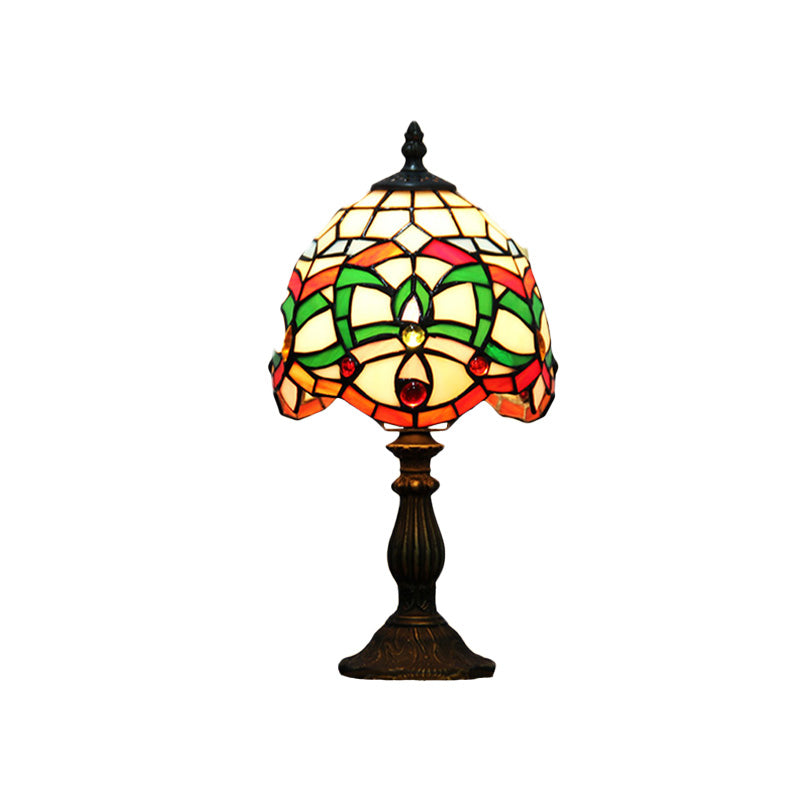 Baroque Bowl Shade Table Lamp 1 Head Hand Cut Glass Night Lighting in Green for Bedroom Clearhalo 'Lamps' 'Table Lamps' Lighting' 894521