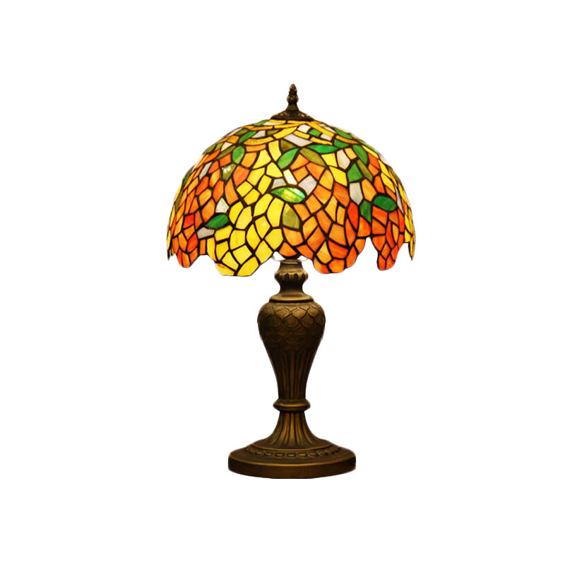 Bowl Shaped Night Lighting Baroque Stained Art Glass 1-Head Bronze Table Lamp for Bedroom Clearhalo 'Lamps' 'Table Lamps' Lighting' 894541