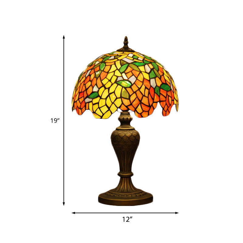 Bowl Shaped Night Lighting Baroque Stained Art Glass 1-Head Bronze Table Lamp for Bedroom Clearhalo 'Lamps' 'Table Lamps' Lighting' 894542