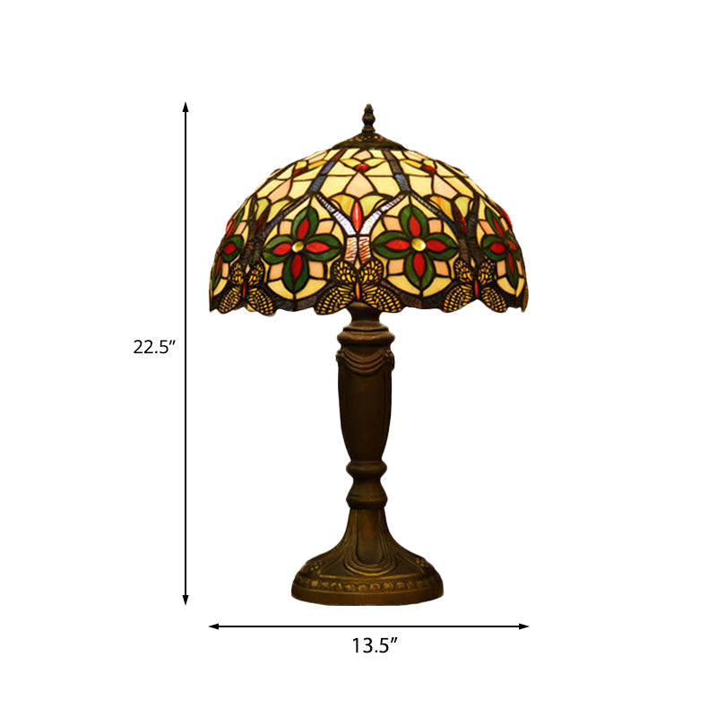 Domed Cut Glass Night Table Light Victorian 1 Light Beige/Orange Floral Patterned Desk Lighting with Blaster Clearhalo 'Lamps' 'Table Lamps' Lighting' 894550