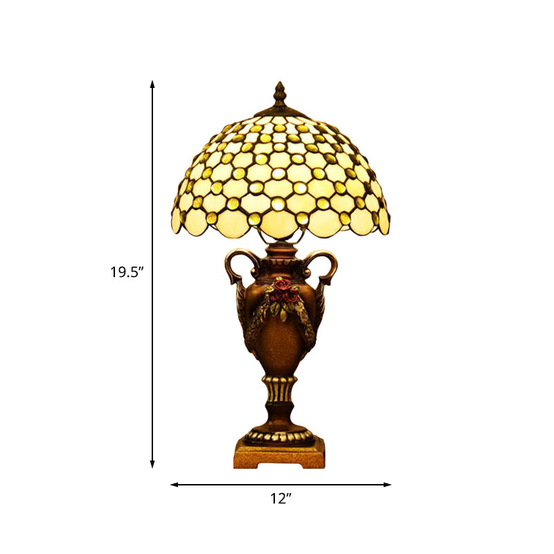 Beige Glass Bronze Desk Light Beaded 1-Head Mediterranean Table Lighting with Vase Base for Bedroom Clearhalo 'Lamps' 'Table Lamps' Lighting' 894577