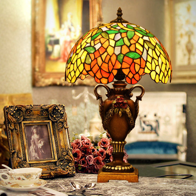 1 Light Desk Lamp Baroque Wisteria Stained Art Glass Night Table Lighting in Bronze with Trophy Base Bronze Clearhalo 'Lamps' 'Table Lamps' Lighting' 894578