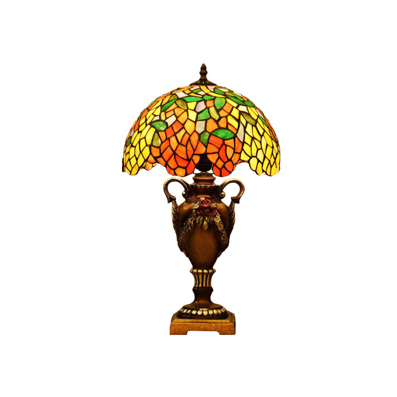 1 Light Desk Lamp Baroque Wisteria Stained Art Glass Night Table Lighting in Bronze with Trophy Base Clearhalo 'Lamps' 'Table Lamps' Lighting' 894580