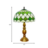 1 Head Bedroom Nightstand Lighting Mediterranean Green Table Lamp with Lattice Bowl Cut Glass Shade Clearhalo 'Lamps' 'Table Lamps' Lighting' 894622
