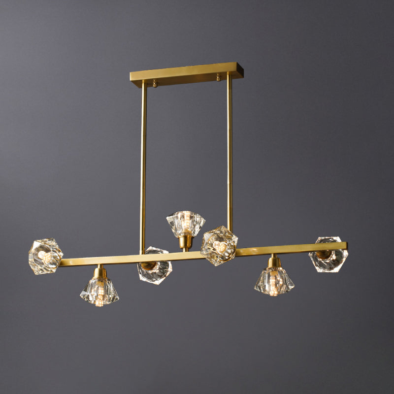 Linear Restaurant Island Lamp Postmodern Diamond Crystal Block 7 Lights Brass Pendant Clearhalo 'Ceiling Lights' 'Island Lights' Lighting' 896078