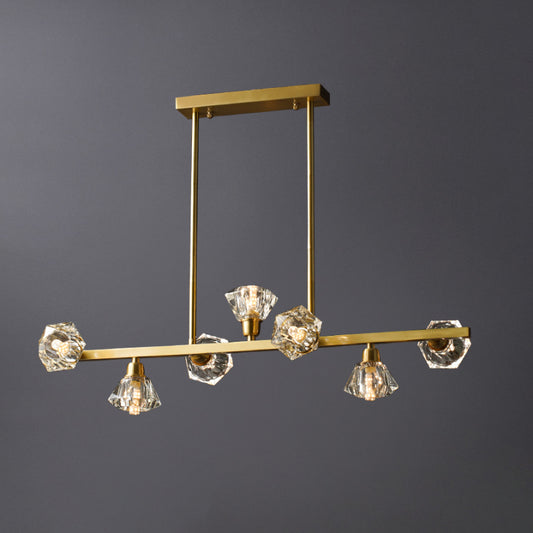 Linear Restaurant Island Lamp Postmodern Diamond Crystal Block 7 Lights Brass Pendant Clearhalo 'Ceiling Lights' 'Island Lights' Lighting' 896078