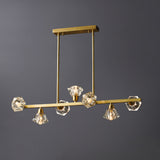 Linear Restaurant Island Lamp Postmodern Diamond Crystal Block 7 Lights Brass Pendant Clearhalo 'Ceiling Lights' 'Island Lights' Lighting' 896078