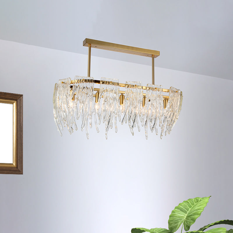 Oblong Crystal Island Pendant Light Postmodern 5 Lights Dining Room Down Lighting in Gold Gold Clearhalo 'Ceiling Lights' 'Island Lights' Lighting' 896080