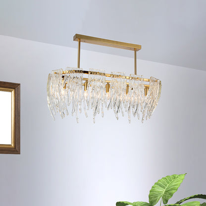 Oblong Crystal Island Pendant Light Postmodern 5 Lights Dining Room Down Lighting in Gold Gold Clearhalo 'Ceiling Lights' 'Island Lights' Lighting' 896080