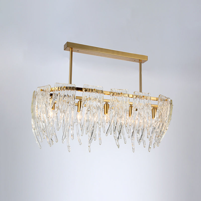 Oblong Crystal Island Pendant Light Postmodern 5 Lights Dining Room Down Lighting in Gold Clearhalo 'Ceiling Lights' 'Island Lights' Lighting' 896082