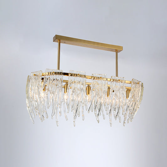 Oblong Crystal Island Pendant Light Postmodern 5 Lights Dining Room Down Lighting in Gold Clearhalo 'Ceiling Lights' 'Island Lights' Lighting' 896082
