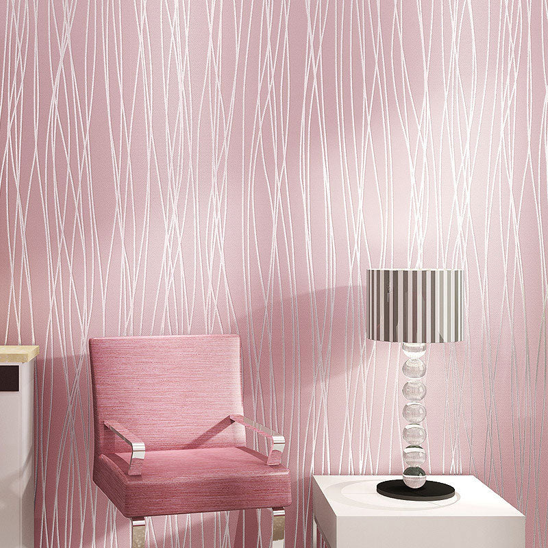 Non-Woven Wallpaper with Pastel Color Stripe and Vertical Line, 31 ft. x 20.5 Pink Clearhalo 'Modern wall decor' 'Modern' 'Wallpaper' Wall Decor' 896797