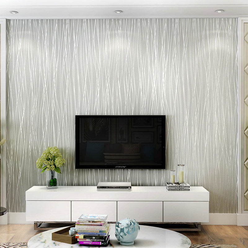 Non-Woven Wallpaper with Pastel Color Stripe and Vertical Line, 31 ft. x 20.5 Grey Clearhalo 'Modern wall decor' 'Modern' 'Wallpaper' Wall Decor' 896802