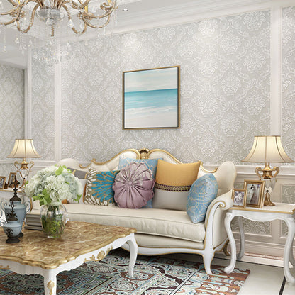 Non-Woven Wallpaper Roll 20.5 in x 31 ft Nostalgic Non-Pasted Wallpaper with 3D Embossed Damasque Light Gray Clearhalo 'Vintage wall decor' 'Vintage' 'Wallpaper' Wall Decor' 897042