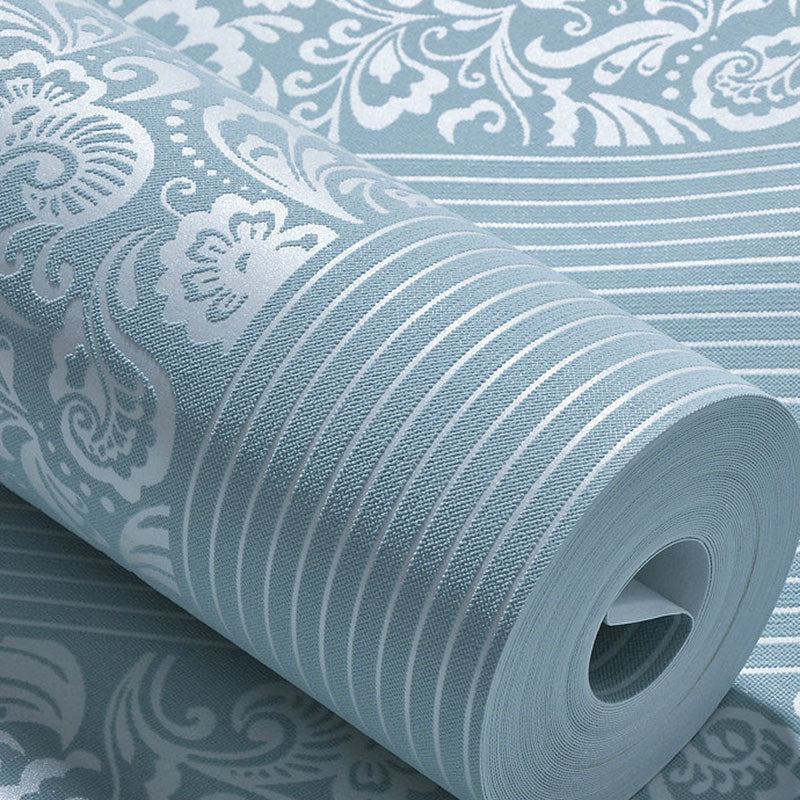 Pastel Color Non-Woven Wallpaper Stain-Resistant 3D Flower and Stripe Wall Covering, 31' by 20.5" Clearhalo 'Vintage wall decor' 'Vintage' 'Wallpaper' Wall Decor' 897052