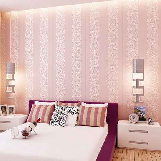 Pastel Color Non-Woven Wallpaper Stain-Resistant 3D Flower and Stripe Wall Covering, 31' by 20.5" Pink Clearhalo 'Vintage wall decor' 'Vintage' 'Wallpaper' Wall Decor' 897054