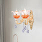 Classic Candlestick Sconce Lamp 2 Lights Crystal Wall Light with Carved Arm and Backplate in Pink/Yellow/Orange Clearhalo 'Wall Lamps & Sconces' 'Wall Lights' Lighting' 897113