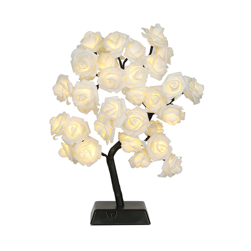 Plastic White Rose Night Table Light Art Deco LED Black Nightstand Lighting for Restaurant Clearhalo 'Lamps' 'Table Lamps' Lighting' 897336